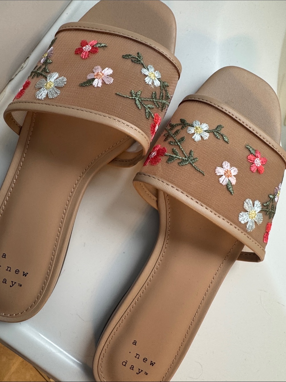 a new day Tan Embroidered Floral Slide Sandals - Picture 1 of 4